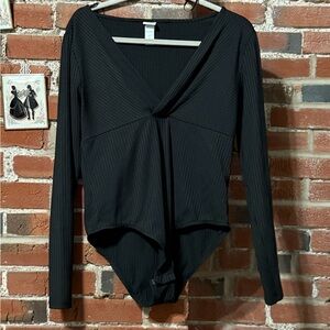 H&M Black Ribbed Long Sleeve Bodysuit